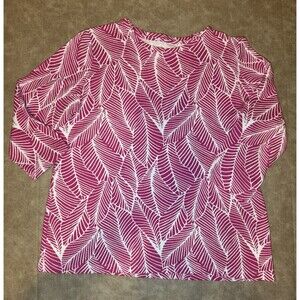 Kim Rogers Womens Multicolor Abstract Blouse Short Sleeve Sz SMALL Pink